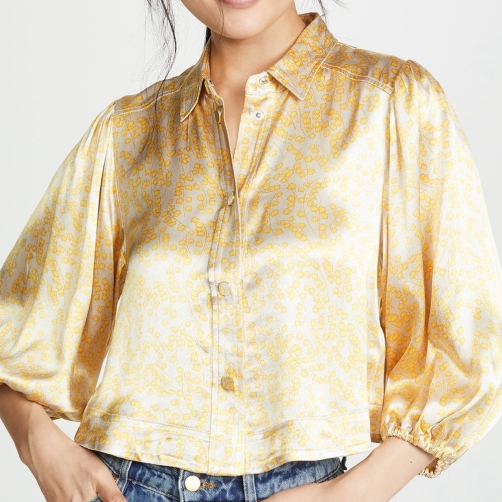 GANNI Satin Floral Snap Button Blouse - 38